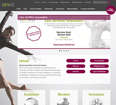 Screenshot Website tamed Tanzmedizin Deutschland e.V.